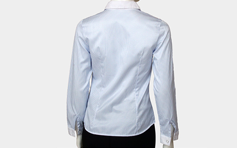 汕尾白領藍色對斜條棉質女士長袖襯衫